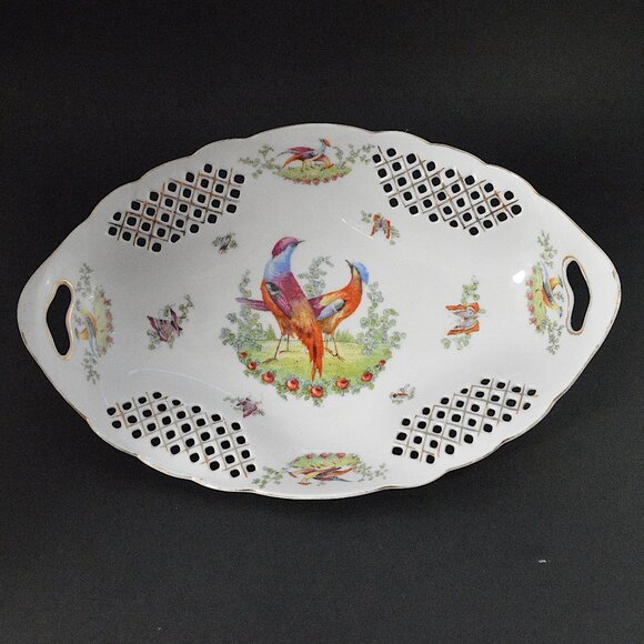 Antique Victoria Austria Porcelain Pheasant Serving Bowl - Picture 1 of 9
